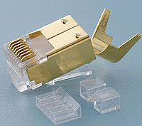 TC6H6-GB CAT6A 三件式屏蔽镀金 CNCOB 胜高短身带尾夹水晶头