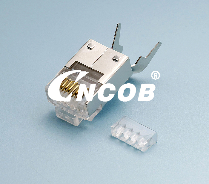 TC6KG6 CAT7 单芯线多芯线用屏蔽两件式 CNCOB 胜高带尾夹水晶头